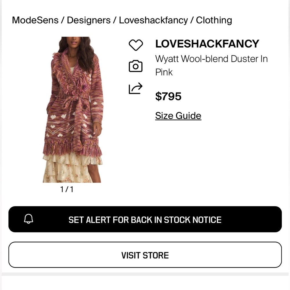 💖NWT LOVESHACKFANCY WYATT DUSTER JACKET IN ROSEWOOD SIZE M/L - Picture 7 of 16